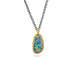 Australian opal doublet necklace with 18k gold bezel and oxidized silver chain, against a white background.