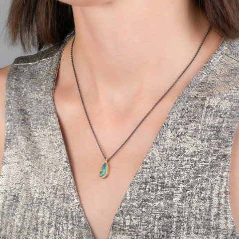 Australian Opal Doublet Rainbow Necklace in Oxidized Silver
