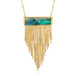 Australian opal doublet necklace with a gold fringe tassel on a white backgorund