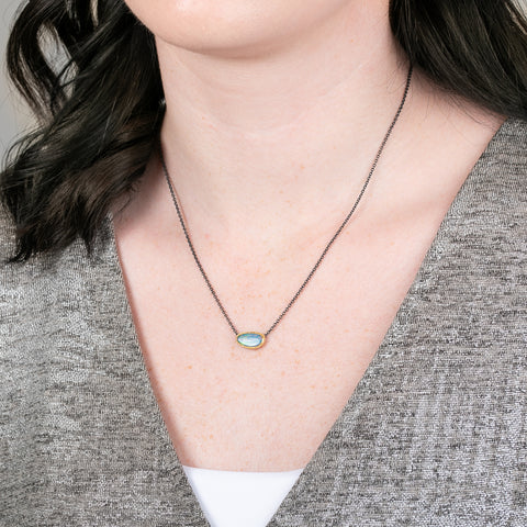 Australian Opal Doublet Sunrise Necklace in Oxidized Silver