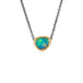 Gold and oxidized silver necklace with an Australian opal doublet on a white background