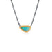 Handmade necklace featuring a boulder opal stone set in an 18k gold bezel and paired with an oxidized silver chain, against a white background
