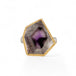 Handmade fine jewelry amethyst gemstone ring set in 18k gold with a sterling silver band