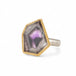 Handmade fine jewelry amethyst gemstone ring set in 18k gold with a sterling silver band
