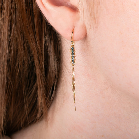 Textile Tassle Earrings in Blue Diamond