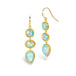 Gold earrings featuring a trio of ethiopian opals, against a white background.