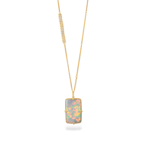 Rectangular Ethiopian Opal Necklace with Silver Diamonds