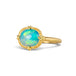 Gold ring featuring a vibrant Ethiopian opal stone, set against a white background.