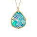 Ethiopian opal pendant necklace with gold setting on a white background