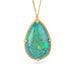 Handcrafted gold necklace featuring a large, teardrop-shaped Ethiopian opal gemstone set in an 18k gold bezel with a matching gold chain, set against a white background.
