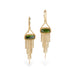Gold earrings with XX gemstones on a white background
