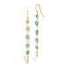 Gold earrings featuring a row of grandidierite stones, shown against a white background.
