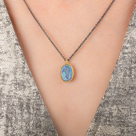 Australian Opal Doublet Hummingbird Necklace in Oxidized Silver