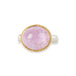 A gold and silver ring featuring a pink kunzite stone, shown against a white background.