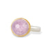 A gold and silver ring featuring a pink kunzite stone, shown against a white background.