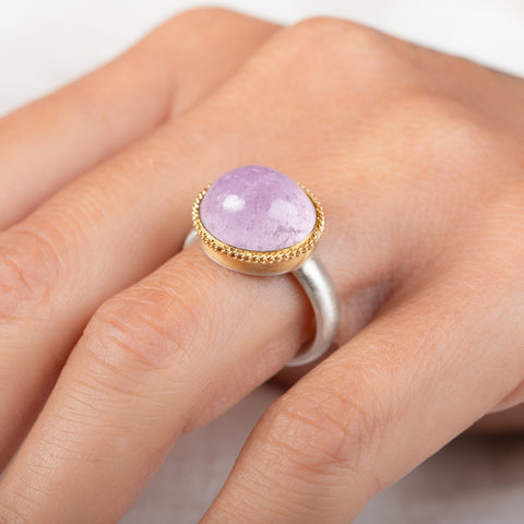 Fairy Dust Kunzite Ring in Sterling Silver and 18k Gold