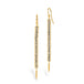 Gold earrings featuring rows of grey diamonds, against a white background.