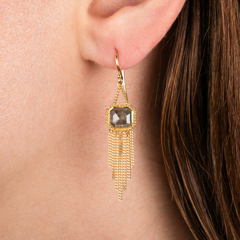 Mocha Diamond Gold Tassel Earrings