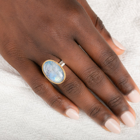Moonstone Oval Ring in Sterling Silver and 18k Gold