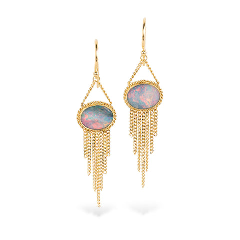 Opal Mirror Gold Tassel Earrings