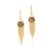 A pair of gold dangle earrings with oval diamond gemstones and cascading gold chain fringe, shown on a clean white background.