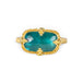 Gold ring featuring a teal pariba kyanite stone set in an 18k gold bezel, shown against a white background.