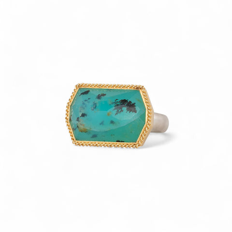 Peruvian opal ring with gold bezel and silver band