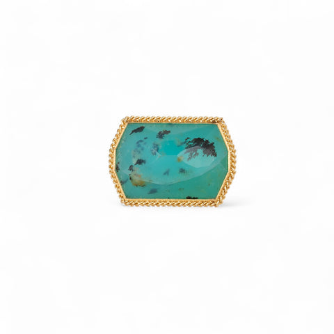 Peruvian opal ring with gold bezel and silver band
