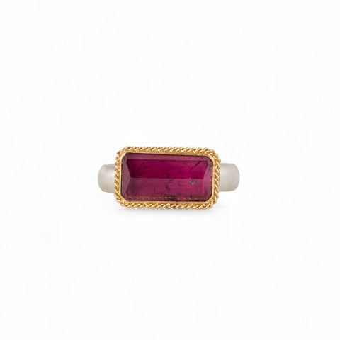 Tourmaline ring with gold bezel and silver band