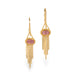 A pair of gold dangle earrings with oval pink rhodochrosite gemstones and cascading gold chain fringe, shown on a clean white background.