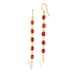 Gold earrings featuring a row of five ruby stones, shown against a white background.