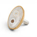 An oval ring featuring a solar quartz stone set in a textured gold bezel with a sterling silver band, shown against a white background.
