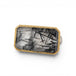 A rectangular ring featuring a tourmalated quartz crystal with visible needle-like inclusions, set in a gold bezel.