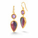 Gold drop earrings featuring watermelon tourmaline and lavender sapphire gemstones, shown against a white background.
