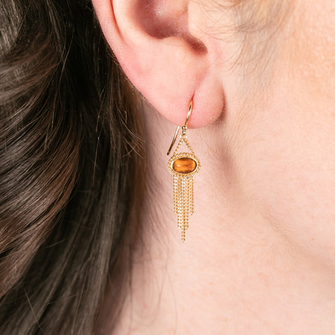Citrine Gold Tassel Earrings