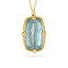 Gold necklace with an aquamarine gemstone pendant on a white background