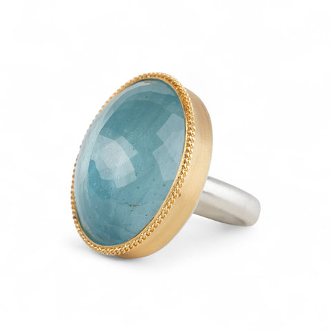 Aquamarine Ring in Sterling Silver and 18k Gold
