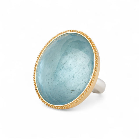Aquamarine Ring in Sterling Silver and 18k Gold