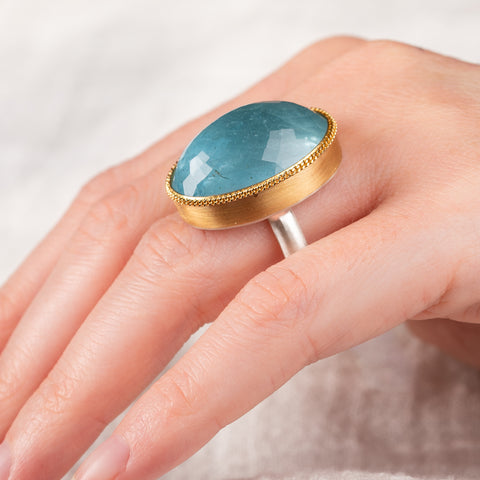 Aquamarine Ring in Sterling Silver and 18k Gold