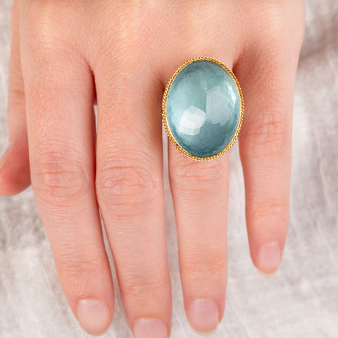 Aquamarine Ring in Sterling Silver and 18k Gold
