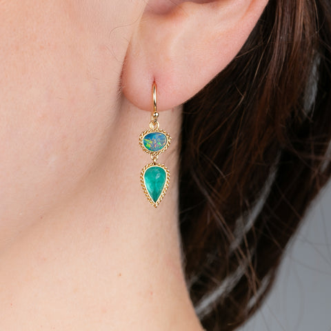 Australian Opal Doublet and Emerald Earrings