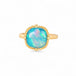 Gold ring with an Ethiopian opal stone on a white background