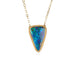 Gold necklace with a triangular boulder opal pendant on a white background