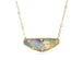 Boulder opal necklace with gold chain on a white background