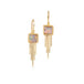 Gold earrings with boulder opal stones and chain fringes on a white background