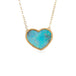 Necklace with a heart-shaped boulder opal stone pendant on a gold chain against a white background