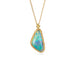 Boulder opal pendant necklace with a gold setting against a white background