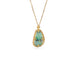 A handcrafted gold necklace featuring a boulder opal gemstone against a white background