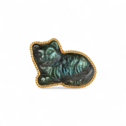 Labradorite cat ring with an 18k gold bezel and sterling silver band