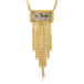 Gold necklace with a rectangular diamond and gold fringe on a white background